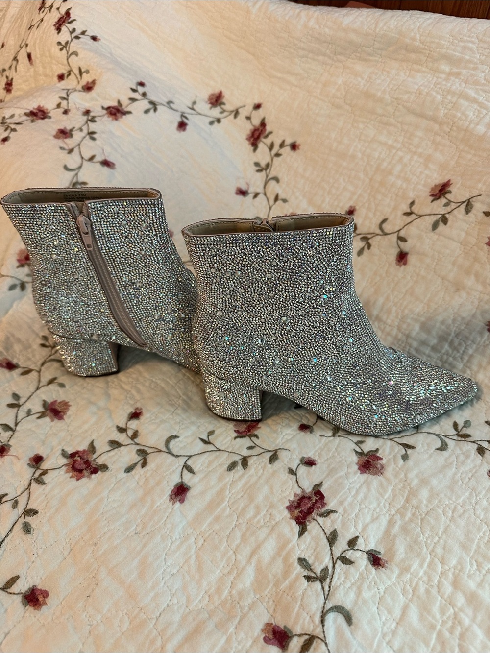 Betsey Johnson Silver Crystal Embellished Ankle Booties